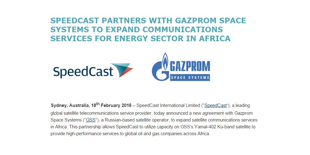 SpeedCast partners with Gazprom Space Systems to expand communications services for energy sector in Africa